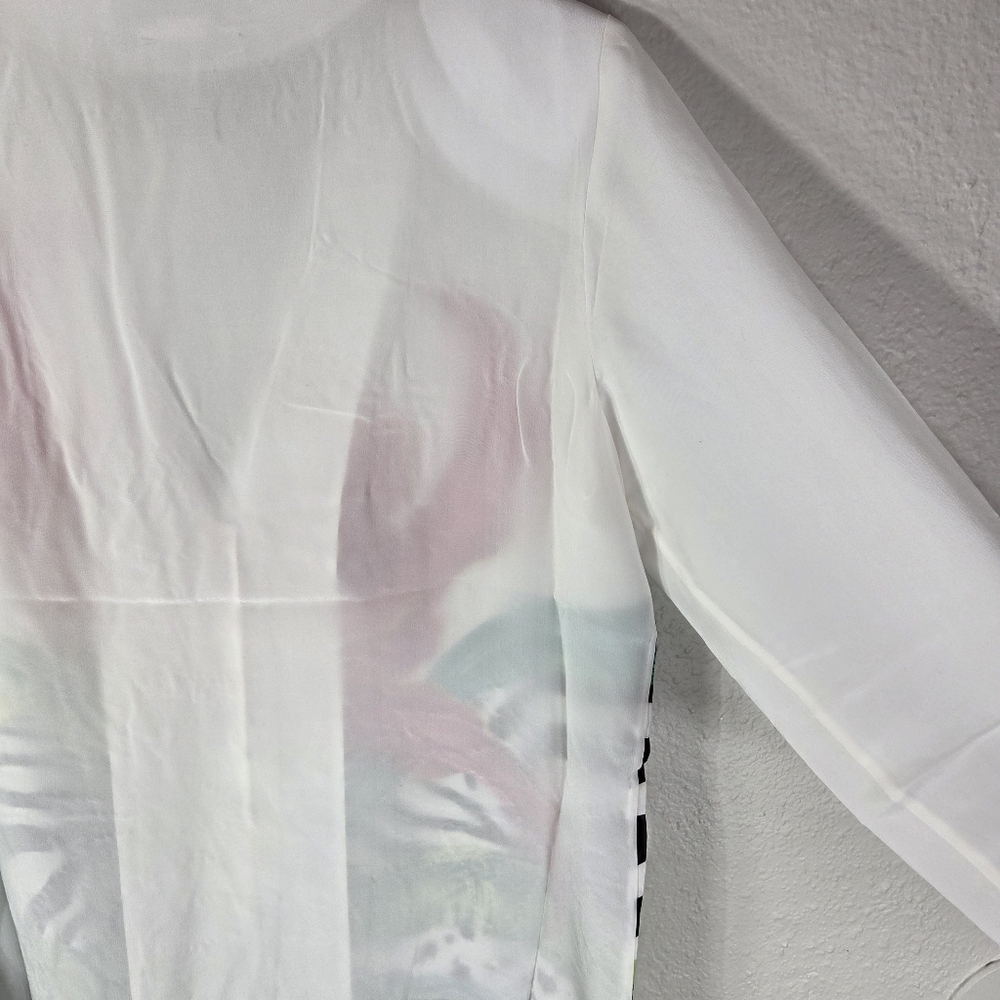 Diane Gilman Silk Beaded Vintage Size M ButtonUp Floral Tunic Blouse White Red - Picture 11 of 16